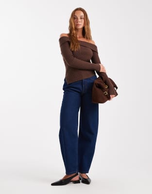 Cotton On Luxe Off The Shoulder Knit Sweater In Brown
