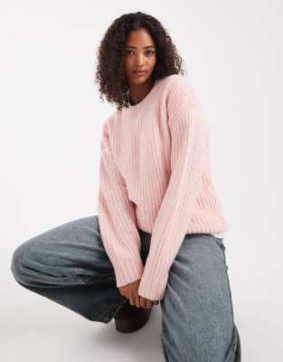 Cotton On - Luxe - Rundhalspullover aus meliertem Pfingstrosen-Rosa