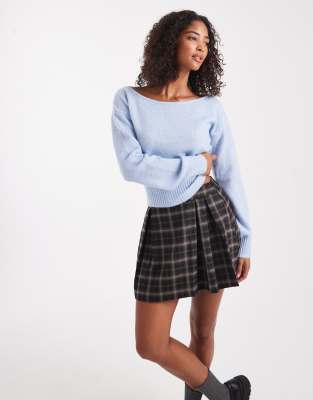 Cotton On - Luxe - Schulterfreier Strickpullover in der Farbe Blue Cosmic Star-Blau