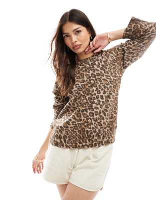 Cotton On - Luxe - Strickpullover mit Rundhalsausschnitt und Leopardenmuster-Braun