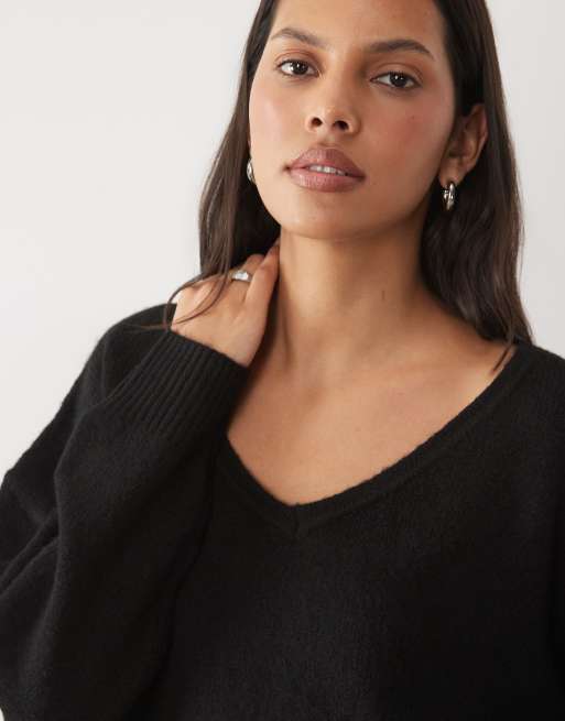 Cotton On Luxe Strickpullover mit V-Ausschnitt in Schwarz, 3 von 4