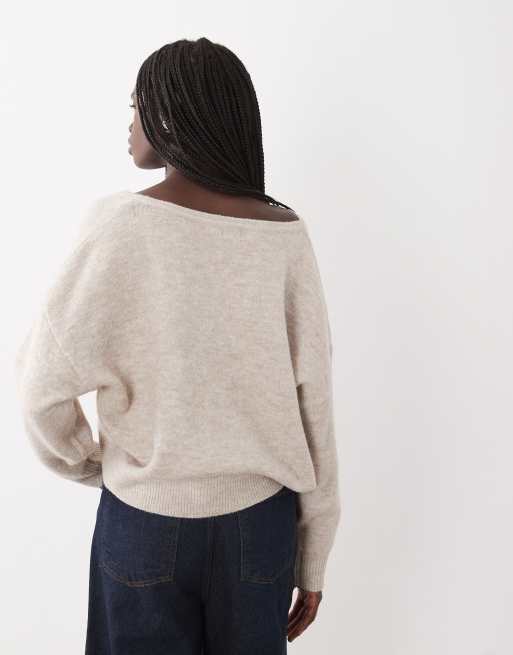 Cotton On Luxe strik med v-hals i creme, 4 af 4