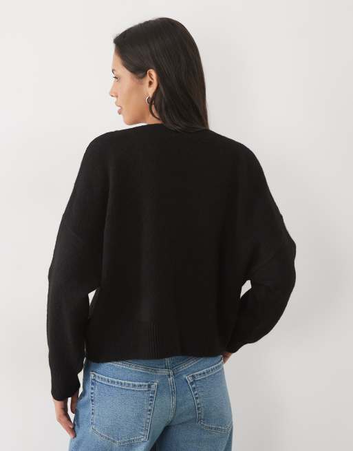 Cotton On Luxe strik med v-hals i sort, 4 af 4