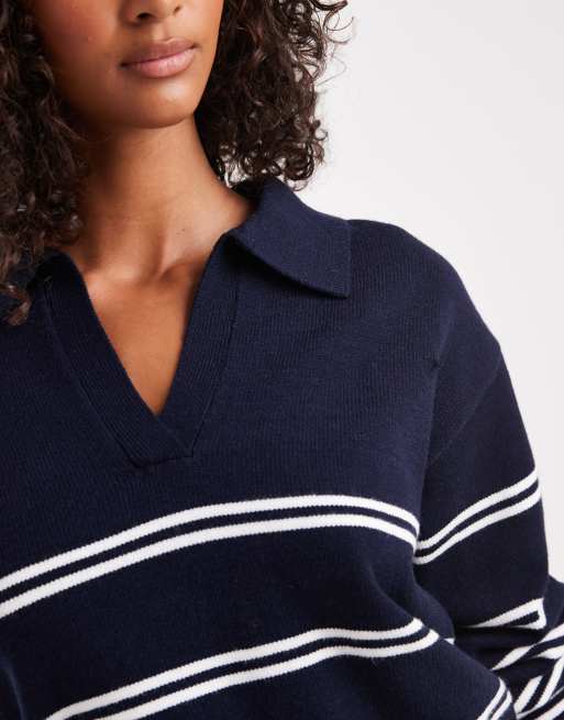 Cotton On - Luxe sweater met kraag en strepen in moonlit indigo, 2 van 4
