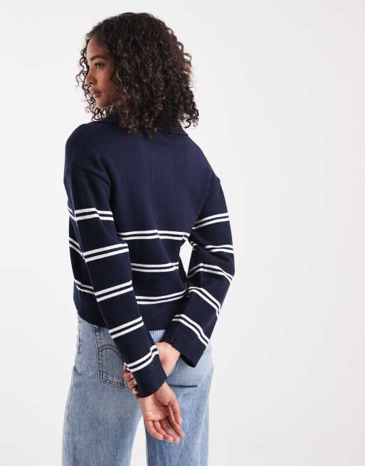 Cotton On - Luxe sweater met kraag en strepen in moonlit indigo, 4 van 4