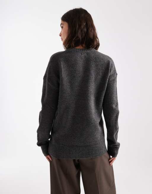 Cotton On - Luxe - Sweater met ronde hals in gemêleerd antracietgrijs, 3 van 4