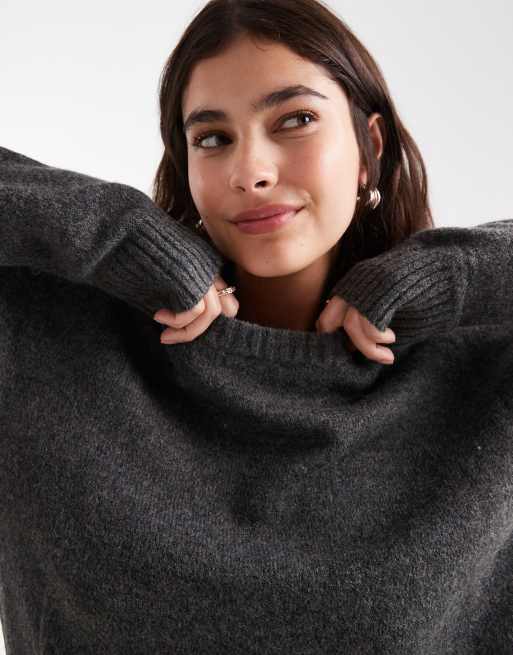 Cotton On - Luxe - Sweater met ronde hals in gemêleerd antracietgrijs, 4 van 4