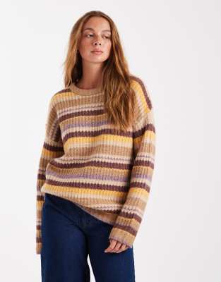 Cotton On - Luxe - Sweatshirt in gestreiftem Senfgelb mit Rundhalsausschnitt