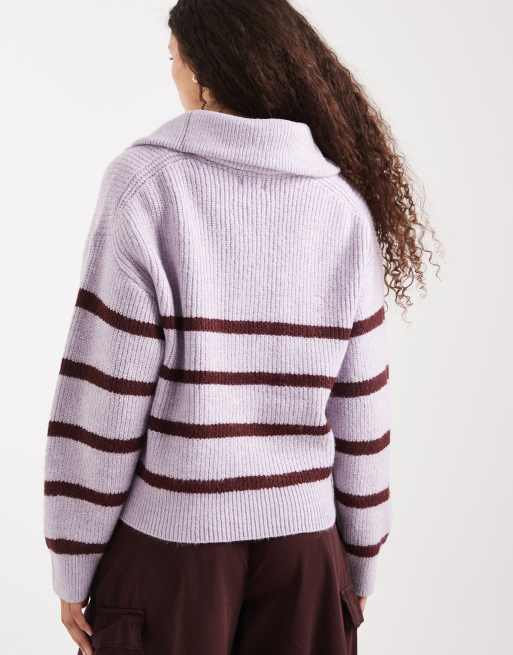 Cotton On – Luxe – Syrénlila, randig pullover med dragkedja vid halsen, 3 av 4