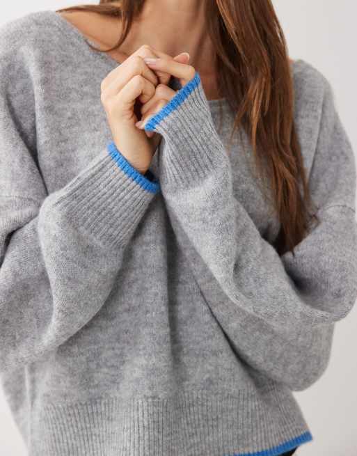 Cotton On – Luxe – Szary melanżowy sweter z dekoltem w szpic, 3 z 4