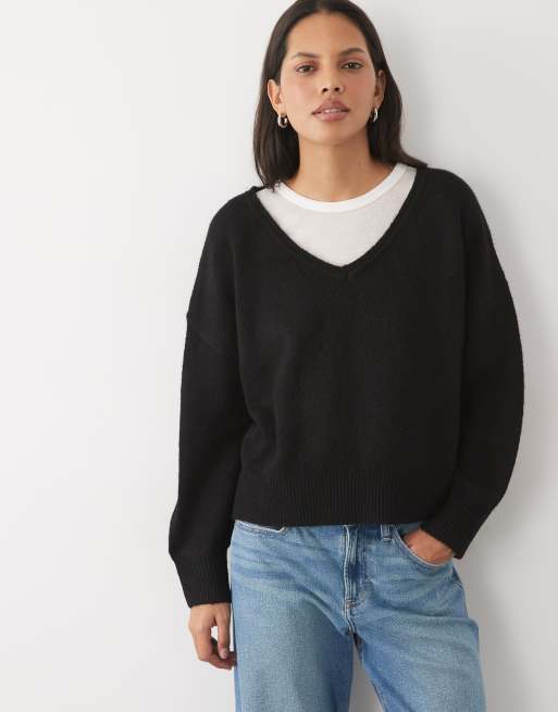 Cotton On Luxe trui met V-hals in zwart, 2 van 4