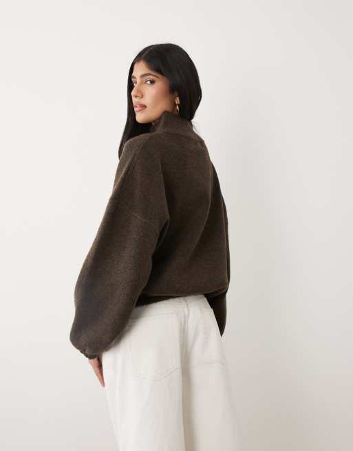 Cotton On Luxe tuck hem bomber in dark oak marle, 2 of 4