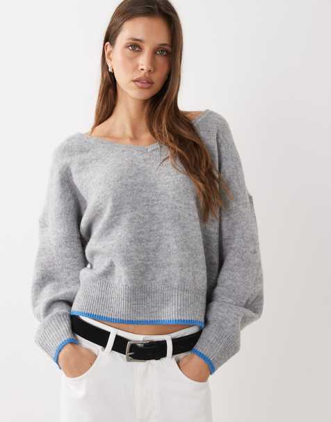Cotton On Luxe v neck knit in gray heather - view 1