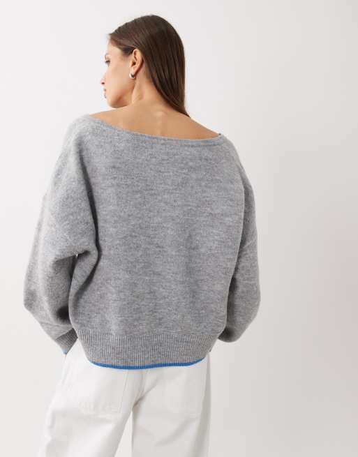 Cotton On Luxe v neck knit in gray heather, 4 of 4