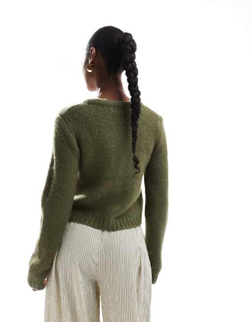 Cotton On – Luxuriöse Strickjacke in gebrannten Olivgrün mit Rundhalsausschnitt, 3 von 4