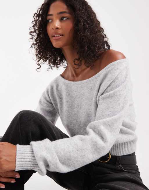 Cotton On – Luxuriöser, schulterfreier Strickpullover in meliertem Grau, 2 von 4