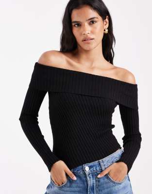 Cotton On - Luxuriöser, schulterfreier Strickpullover in Schwarz