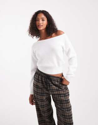 Cotton On - Luxuriöser, schulterfreier Strickpullover in Weiß