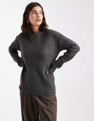 Cotton On - Luxuriöses Sweatshirt in Anthrazit meliert mit Rundhalsausschnitt-Grau