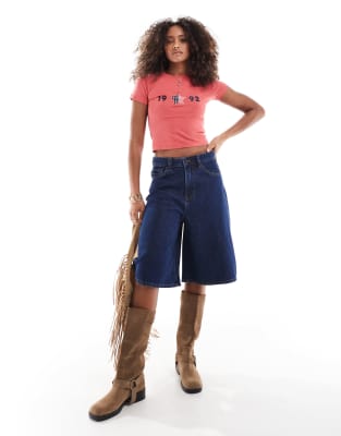 Cotton On Cotton On lyocell wide denim jort in blue rinse