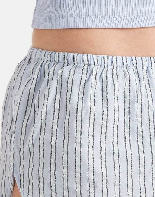 Cotton On - Lyseblå girlfriend-shorts i flonel med striber, 4 af 5