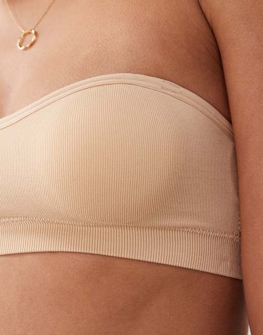 Cotton On - Lysebrun sømløs bandeau-overdel med hjerteformet hals og polstring, 4 af 4