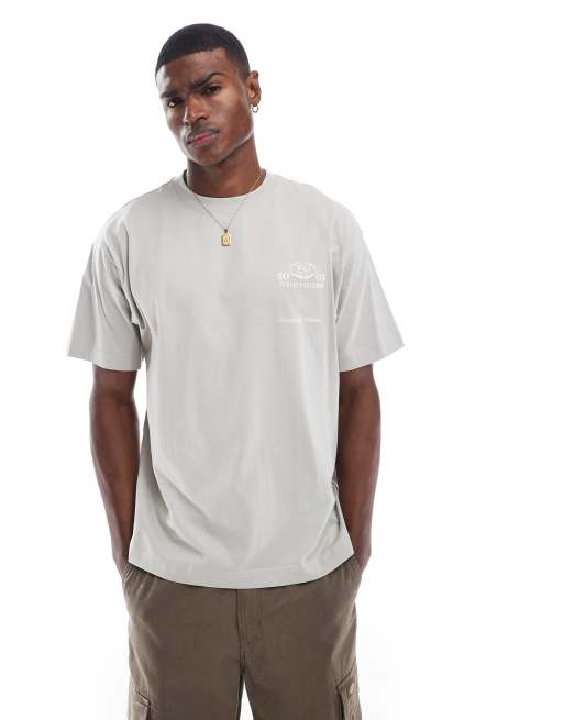 Cotton On - Lysegrå T-shirt med grafisk print i firkantet pasform, 2 af 4