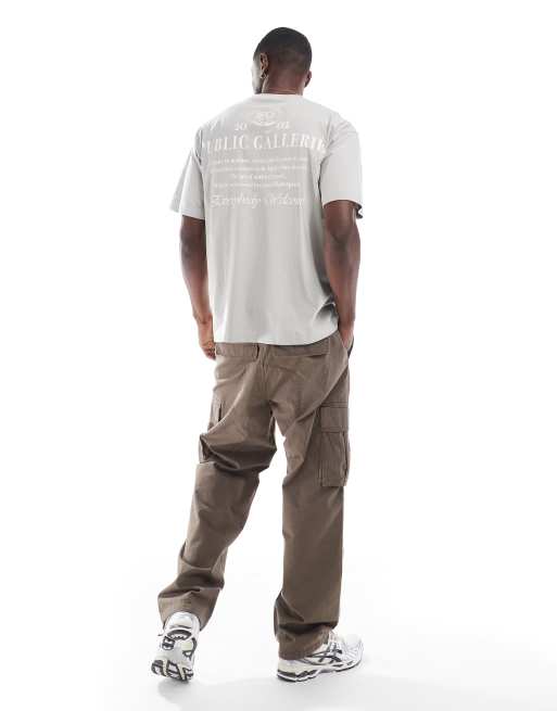 Cotton On - Lysegrå T-shirt med grafisk print i firkantet pasform, 3 af 4