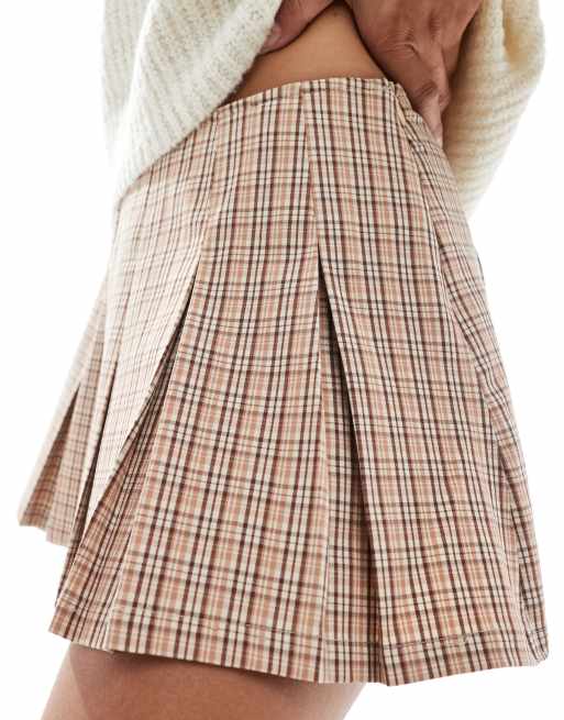 Cotton On mae pleated mini skirt in greta plaid honey beige | ASOS