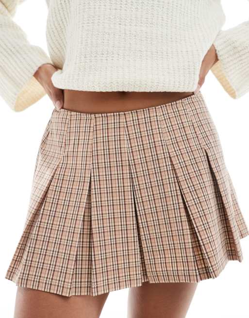 Cotton On - Mae - Plisseret mininederdel med beige/honningfarvet tern, 4 af 5