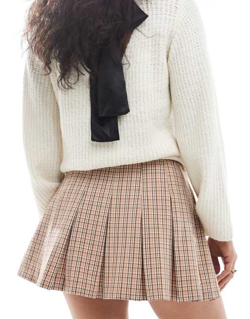 Cotton On - Mae - Plisseret mininederdel med beige/honningfarvet tern, 5 af 5