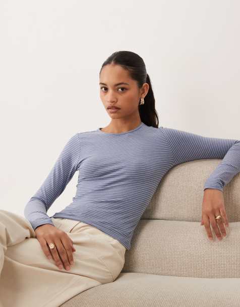 Cotton On maglia a maniche lunghe liscia per tutti i giorni in marmo blu grigio - view 1