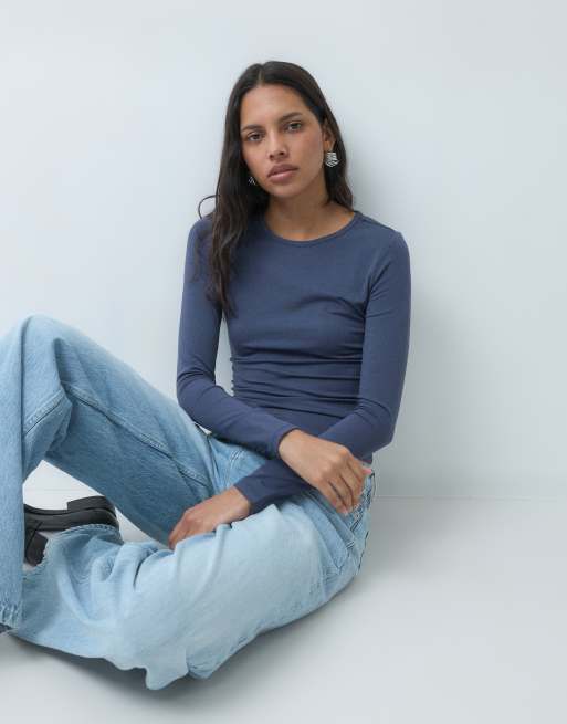 Cotton On maglia liscia a maniche lunghe da tutti i giorni navy, 5 di 5