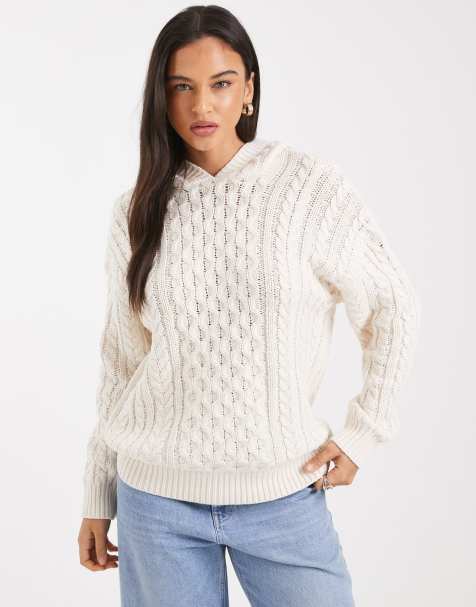 Cotton On - Maglia oversize a trecce con cappuccio color porcellana - view 1