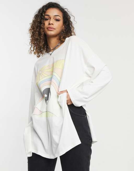Cotton On - Maglietta a maniche lunghe bianca con grafica