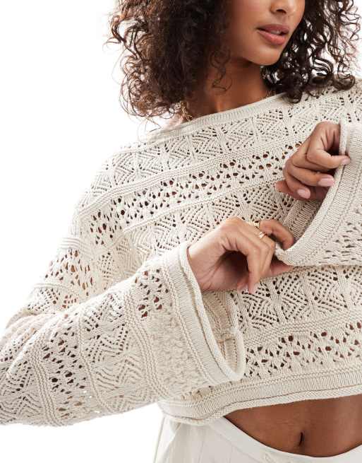 Cotton On Maglione all'uncinetto color pietra con scollo a