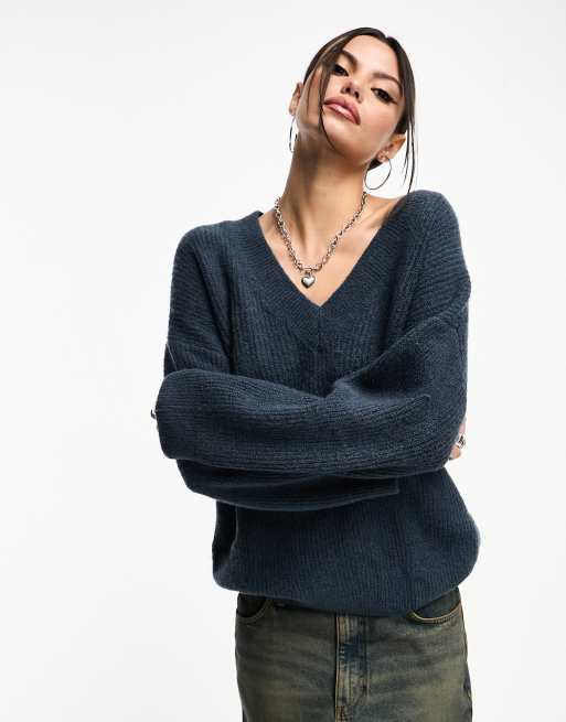 Cotton On - Maglione extra largo blu cobalto con scollo a V 