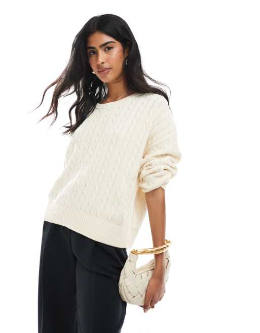Cotton On - Maglione girocollo lavorato a trecce color avena
