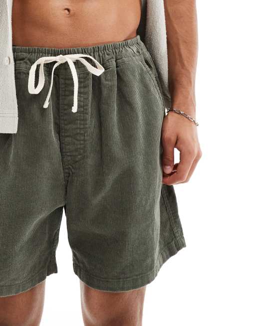 Cotton On - Makkelijke short van corduroy in kaki met wassing, 3 van 5