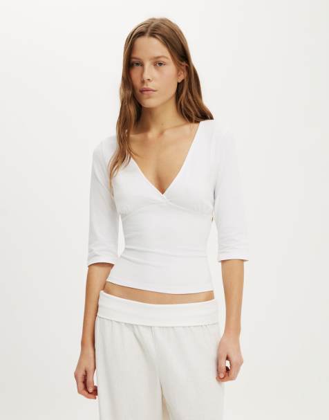 Cotton On Maple v neck 3/4 sleeve in white - view 1