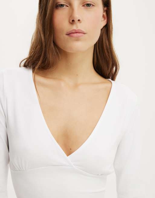 Cotton On Maple v neck 3/4 sleeve in white, 3 of 4