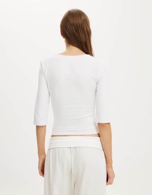 Cotton On Maple v neck 3/4 sleeve in white, 4 of 4