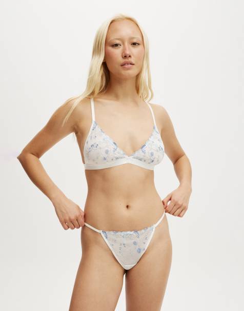 Cotton On Margot embroidered mesh triangle bralette in white - view 1