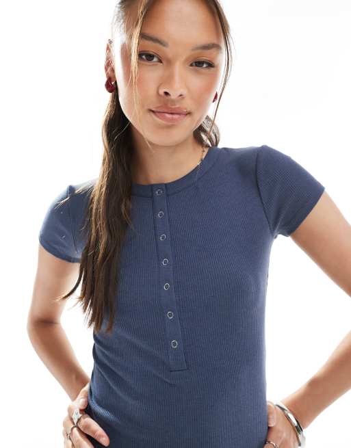 Cotton On – Marinblå henley-t-shirt med korta ärmar, 4 av 4