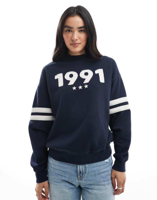 Cotton On – Marinblå sweatshirt i vintage-stil med tryck