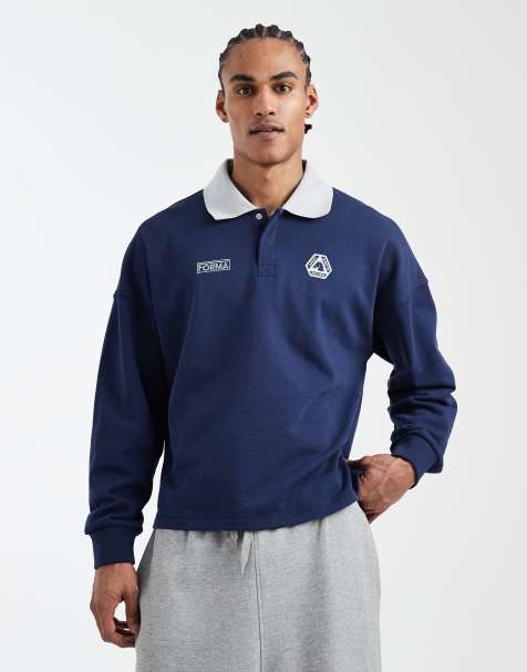 Cotton On - Marineblå cropped poloskjorte med grafisk print i fleece - view 1