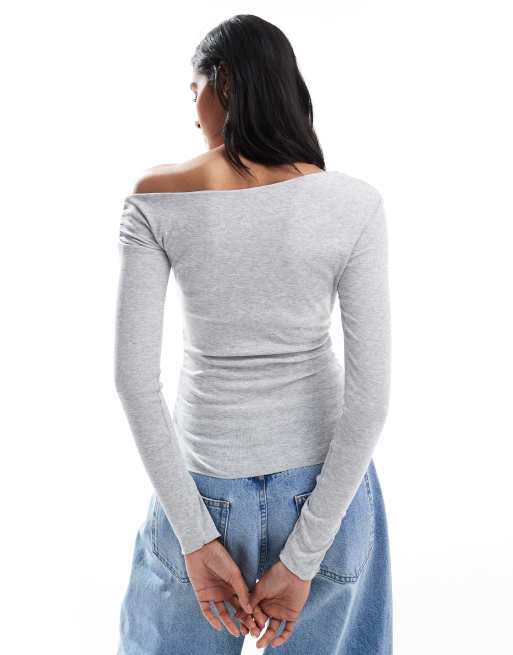 Cotton On marlow asymmetric long sleeve top in gray