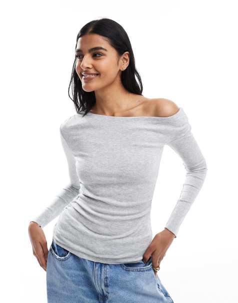 Cotton On – Marlow – Grå, asymmetrisk topp med lång ärm - view 1