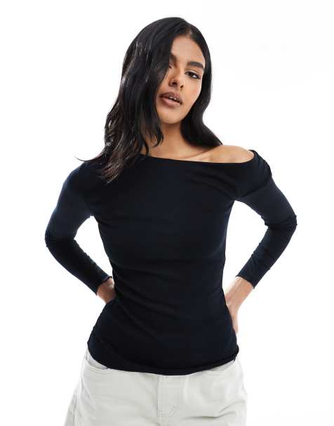 Cotton On - Marlow - Sort asymmetrisk top med lange ærmer - view 1