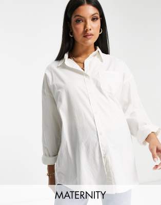Cotton: On Maternity oversized shirt in white - ASOS Price Checker